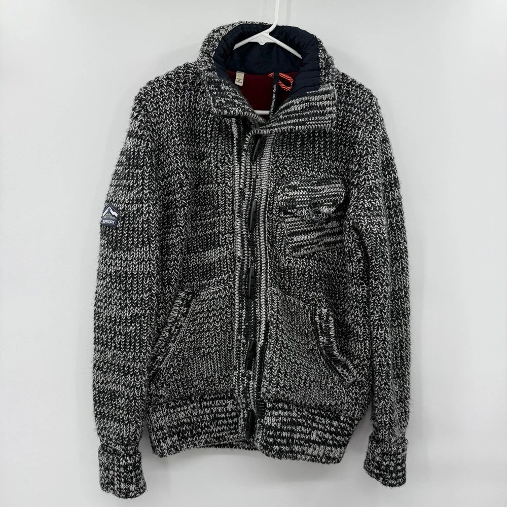Men's Superdry fleece lined wool blend cardigan heavyweight size xxl